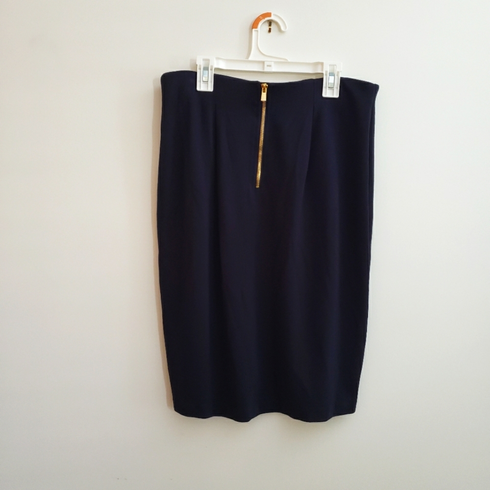 Navy Pencil Skirt sz 8 Philosophy Republic Clothing w gold tone exposed zipper